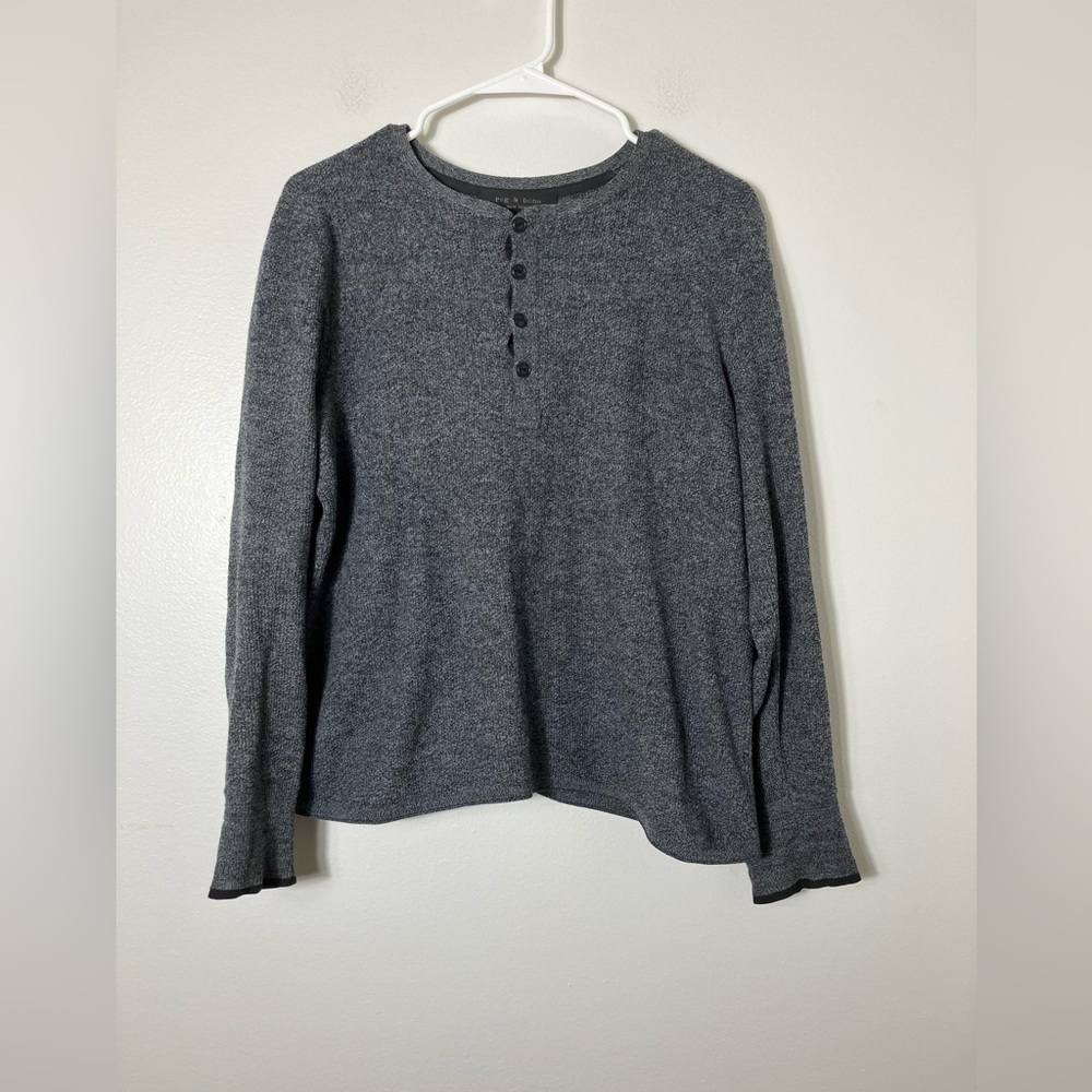 Rag & Bone‎ Pullover Sweater Women’s Sz L Gray 1/4 Button Long Sleeves Casual